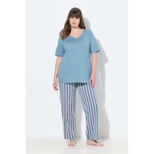 Pyjama à col en V et manches courtes gris bleu <span itemprop=