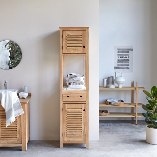 Colonne de salle de bain en Teck massif, COLINE Couleur naturel <span itemprop=