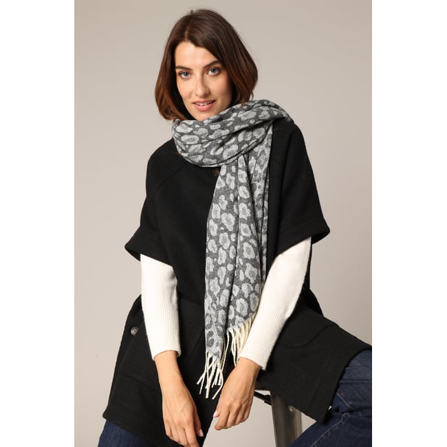 Écharpe à imprimé léopard avec franges torsadées EFINA gris <span itemprop=