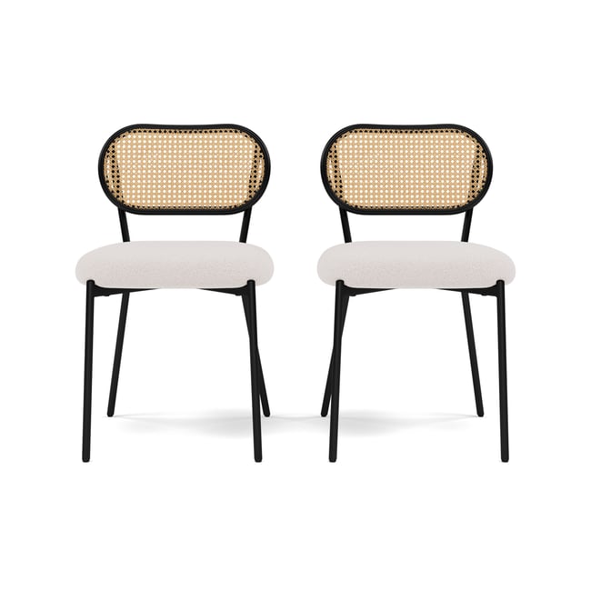 Lot de 2 chaises cannage tissu bouclette, LUCIANO Couleur beige <span itemprop=