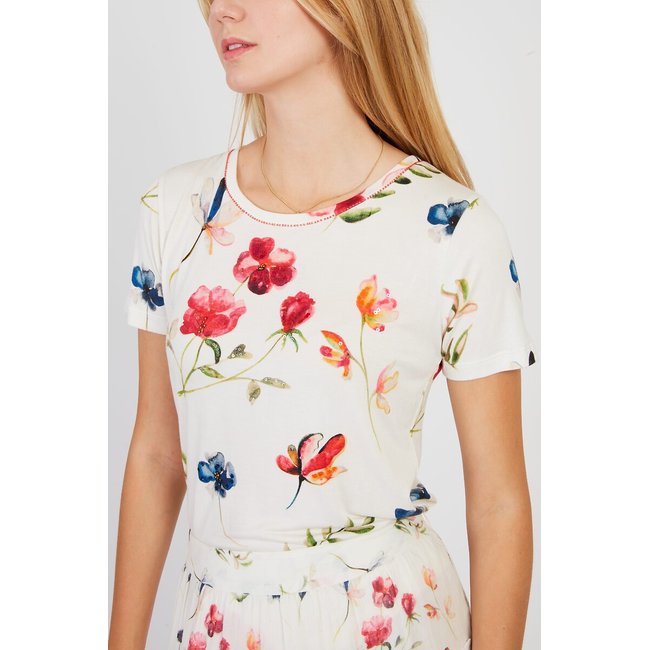 Camiseta de cuello redondo estampada ZIZANIE crudo <span itemprop=