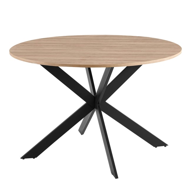 Table à manger ronde 120 cm en feuille de papier MDF, MARCIA Couleur marron <span itemprop=
