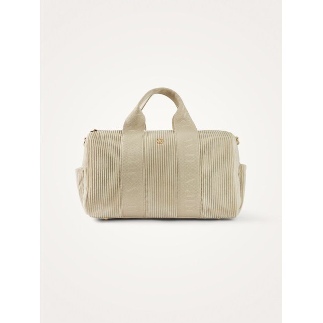 Sac week-end Adrienne en velours côtelé beige clair <span itemprop=