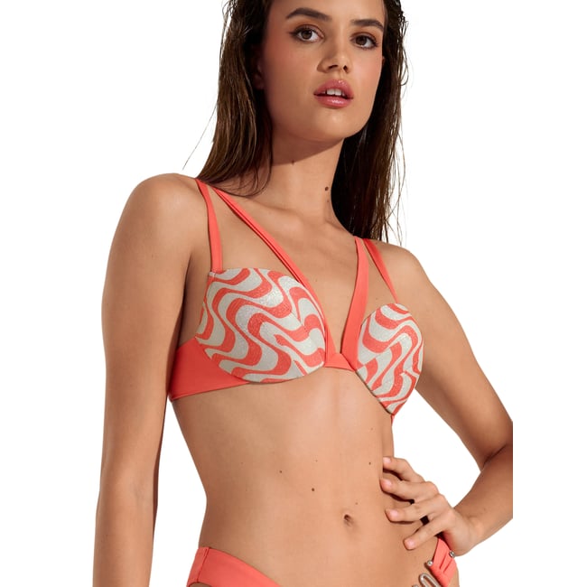 Haut maillot de bain push-up multipositions Iceland orange <span itemprop=