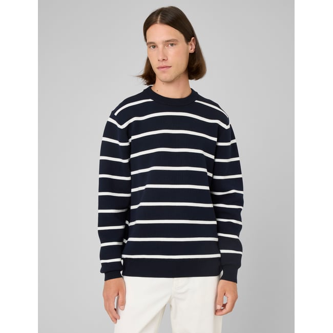 Pull marinière bleu foncé <span itemprop=