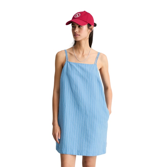 Robe rayée relaxed en mélange de lin et de coton bleu <span itemprop=