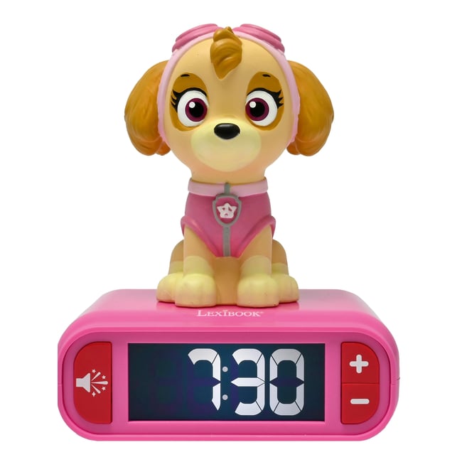 Réveil avec veilleuse La Pat Patrouille Skye en 3D rose <span itemprop=