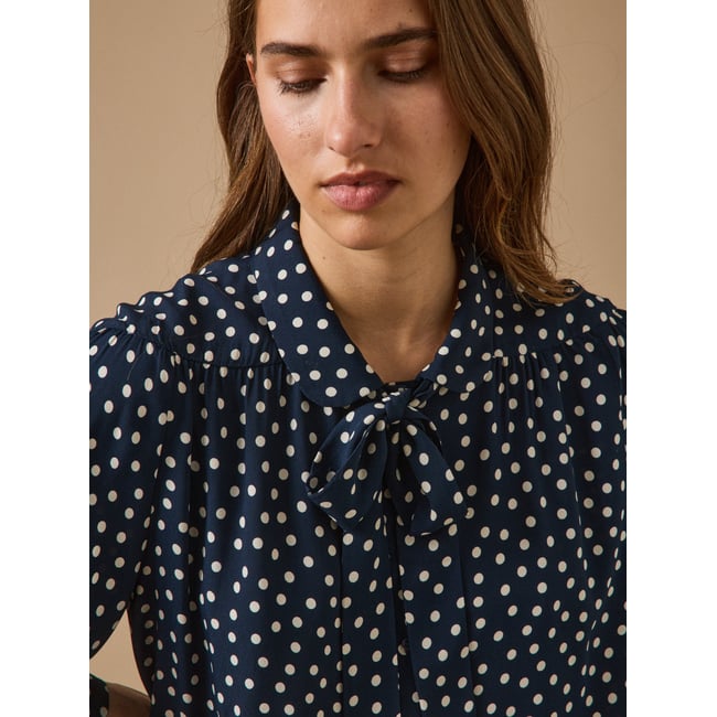 Chemise  imprimé pois pois ecru fond encre <span itemprop=