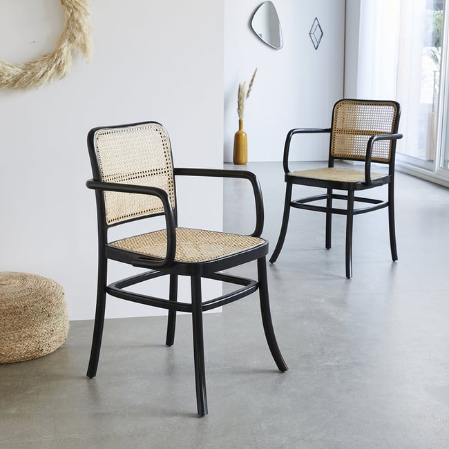 Lot de 2 chaises en bois d'acajou et cannage  ARON Couleur noir <span itemprop=