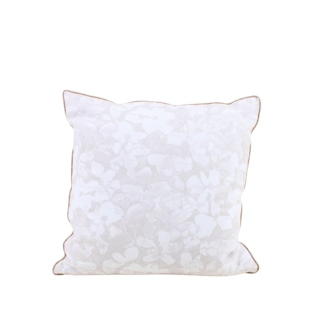 Coussin fleuri avec jute 40x40cm beige <span itemprop=