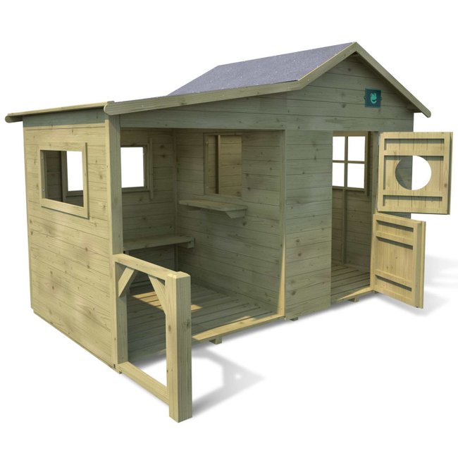 Cabane en bois enfant avec préau HACIENDA marron <span itemprop=