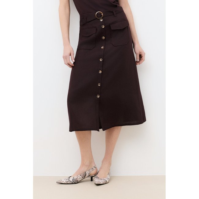 Jupe trapèze lin AGNES marron foncé <span itemprop=