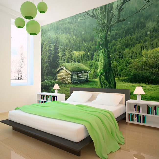 Papier peint intissé panoramique Paysage Green seclusion Couleur beige <span itemprop=