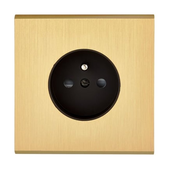 Prise De Courant Simple 2 Pôles + Terre Confidence Laiton Brossé jaune <span itemprop=
