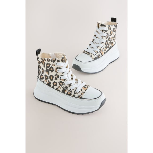 Baskets à lacets zippées avec semelle épaisse imprimé animal <span itemprop=
