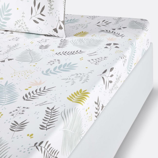 Drap housse percale de coton, Suzanne imprimé fond blanc <span itemprop=