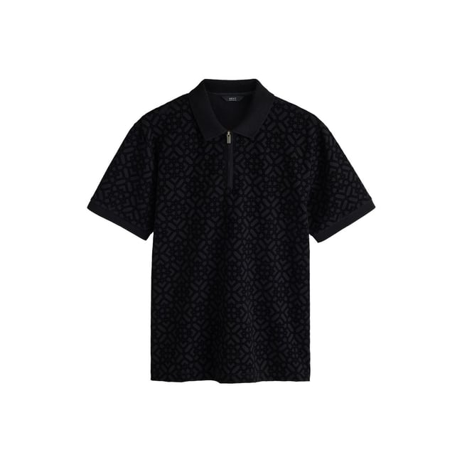 Polo habillé à motif jacquard noir <span itemprop=