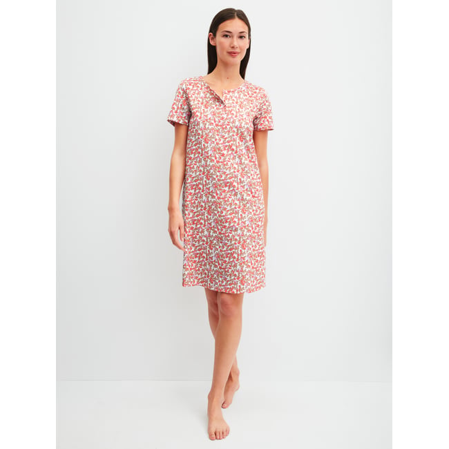 Chemise de nuit à manches courtes, longueur 95 cm manches courtes Coton FLOWER NIGHTS rose of sharon <span itemprop=