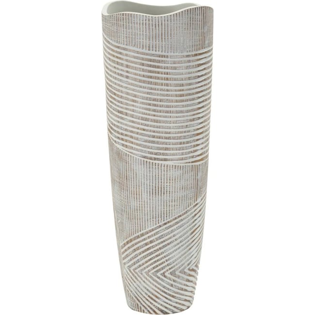 Vase haut sculpté effet bois MODERN Couleur blanc patiné <span itemprop=
