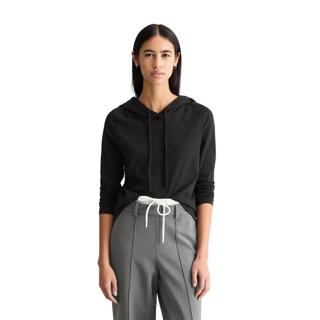 Longsleeve à capuche relaxed en single jersey doux noir <span itemprop=