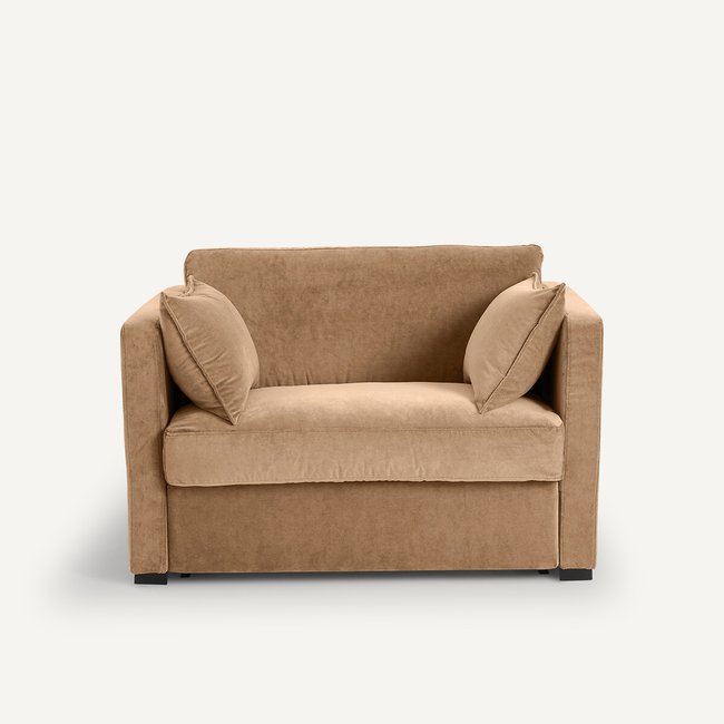 2-Sitzer-Schlafsofa Néo Kinkajou, Samt Stonewashed naturbeige <span itemprop=