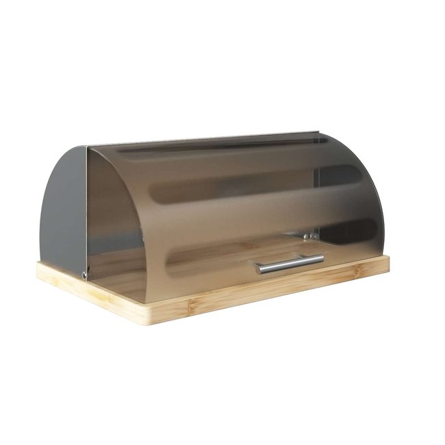 Boîte à pain en inox et bambou Couleur argent <span itemprop=