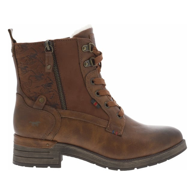 Bottines brunes à talon décroché bas avec un zip et des lacets ronds brunes <span itemprop=
