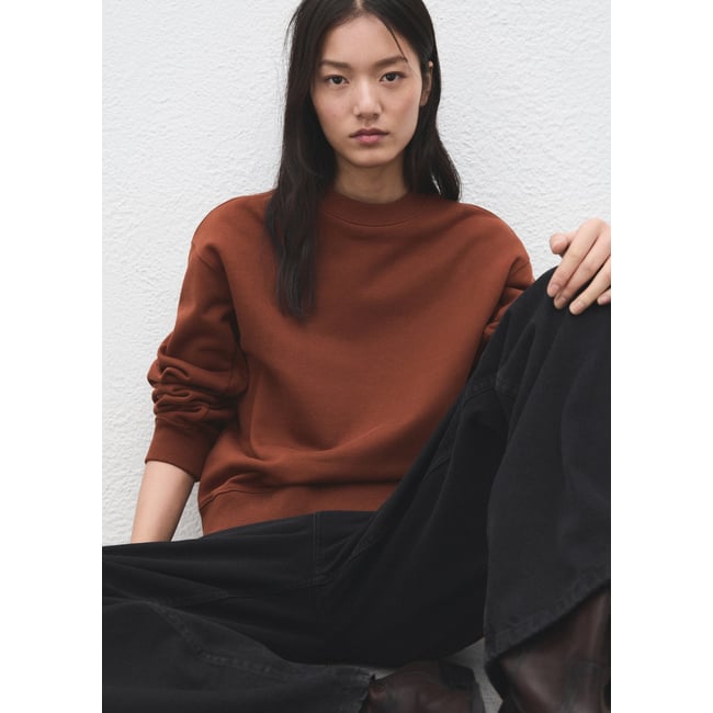 Sweat uni en coton rouge-orangé <span itemprop=