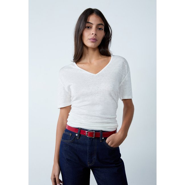 T-shirt col V 100% lin GANGA V - ETAM