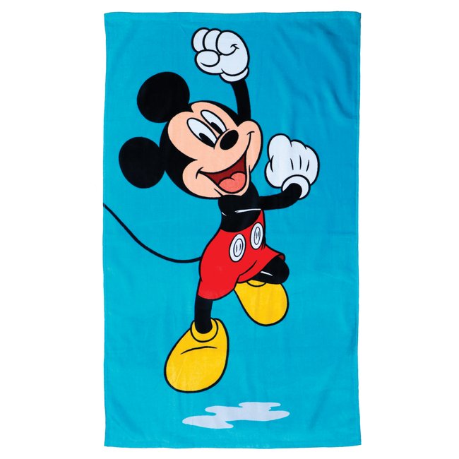 Drap de plage imprimé 100% coton, MICKEY BLUE bleu ciel <span itemprop=