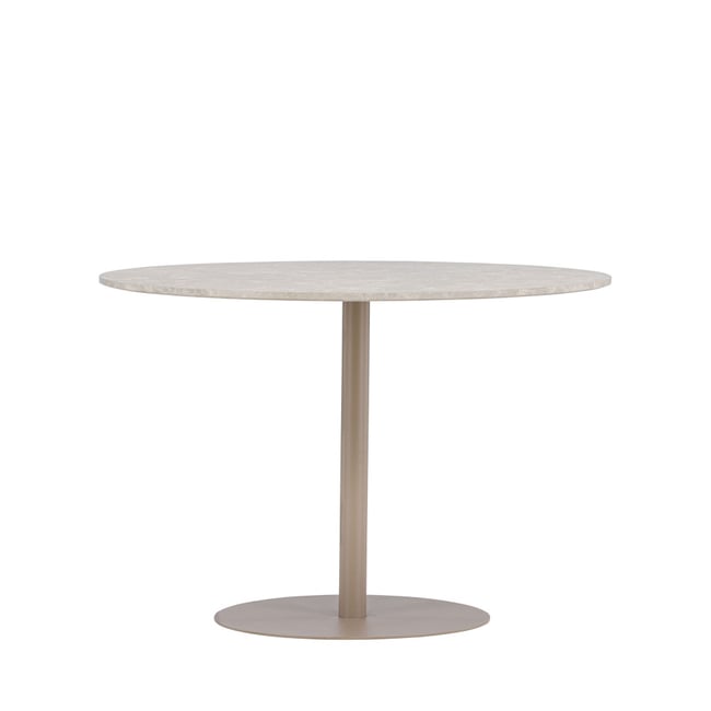 Table à manger 4 personnes ronde en effet marbre et métal- LYCKE Couleur beige <span itemprop=