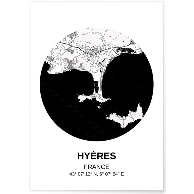 Affiche Carte Hyères Couleur blanc <span itemprop=
