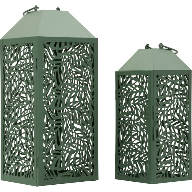 Lot de 2 lanternes ajourées en métal MODERN Couleur vert <span itemprop=