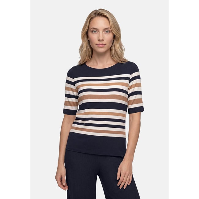 T-shirt basique à encolure bateau dark blue/brown <span itemprop=