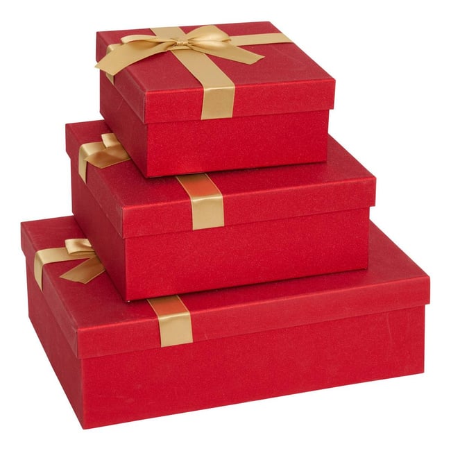 Lot de 3 boîtes cadeau de Noël rouges à nœud Couleur rouge <span itemprop=