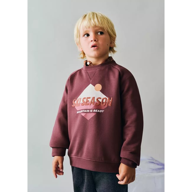Sweat-shirt coton imprimé grenat <span itemprop=