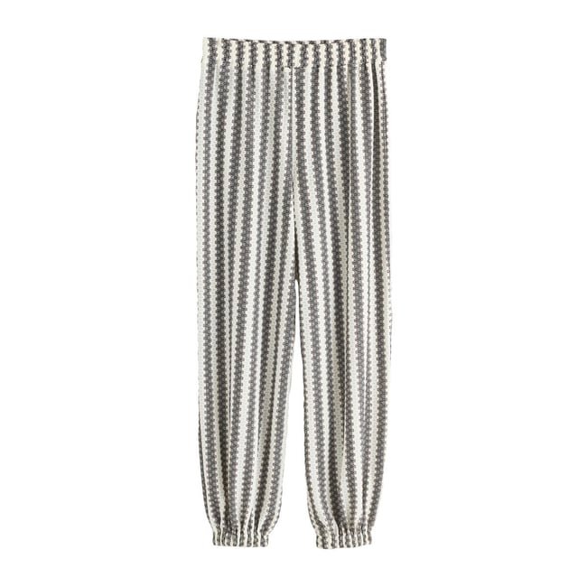 Pantalon barrel aspect maille rayure noir/écru <span itemprop=
