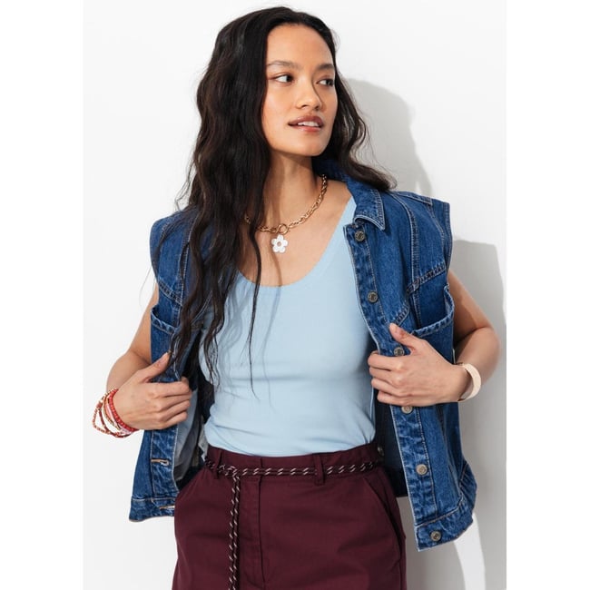 Débardeur jersey côtelé bleu <span itemprop=