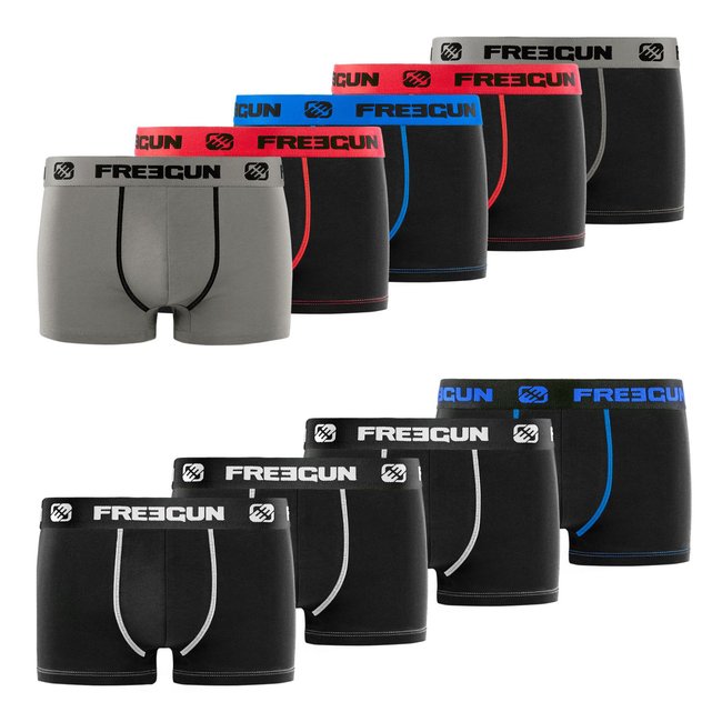 Lot De 9 Boxers Coton Uni noir/gris/bleu/blanc/rouge <span itemprop=