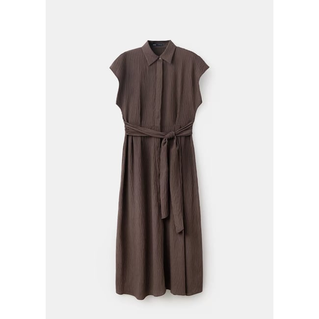 Robe chemisier ceinture marron <span itemprop=