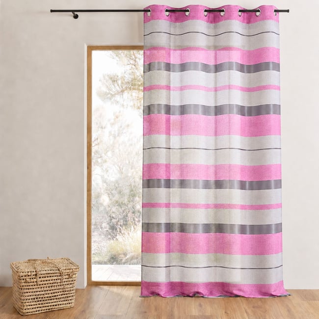 Voilage à rayures bayadères horizontales fuchsia <span itemprop=