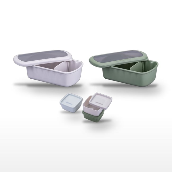 Lot de 2 lunch box 1L avec 3 boites à sauce STORAGE beige|vert|bleu <span itemprop=