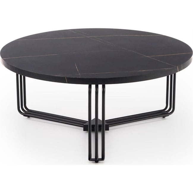 Table basse ronde en métal collection DENSURE Couleur noir effet marbre <span itemprop=