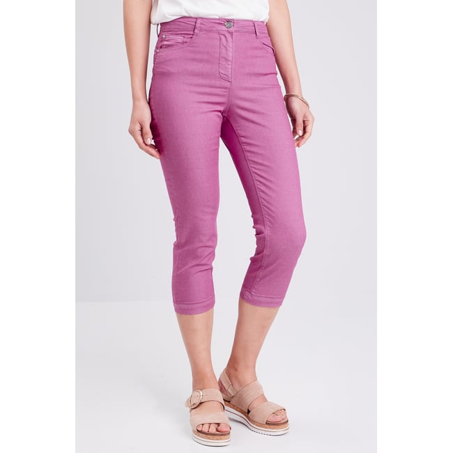 Pantacourt droit taille haute violet <span itemprop=