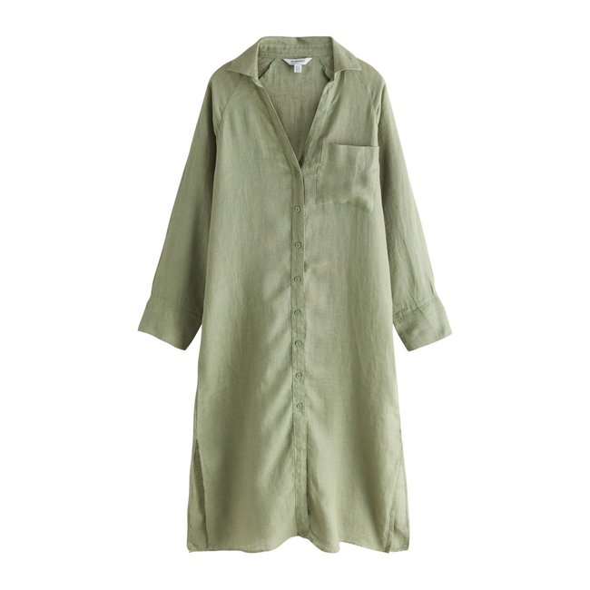 Chemise longue lin n. premium vert kaki <span itemprop=