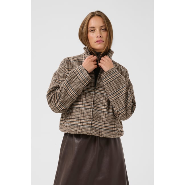 Manteau marron toffee check <span itemprop=