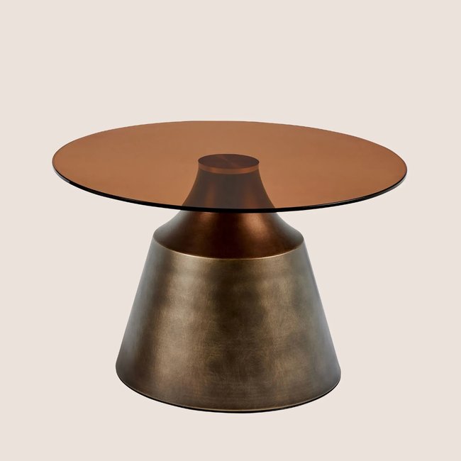Table basse ronde en métal et verre fumé D70 - SHADE Couleur marron <span itemprop=