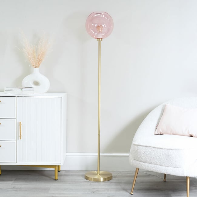 Freddy Brushed Gold and Pink Globe Floor Lamp, gold-coloured, SO'HOME