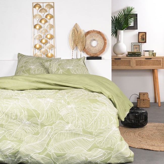 Parure de lit imprimé Floral coton SUNSHINE PAULO vert <span itemprop=