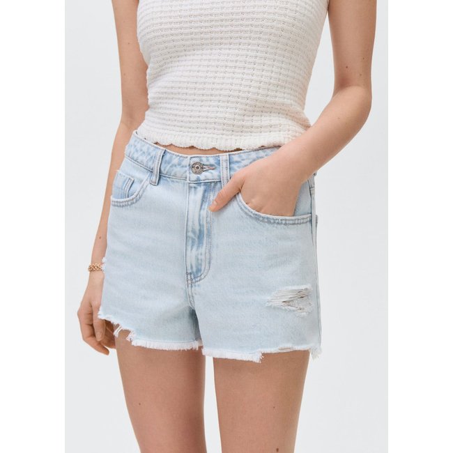 Short jean déchiré bleu clair <span itemprop=